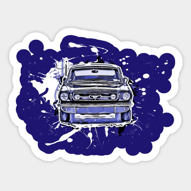 Mustang cartoon Blue Sticker by AaaahEeeekStudio